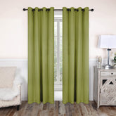 2 Pieces Plain Dyed Back Lining Eyelet Curtains - Green